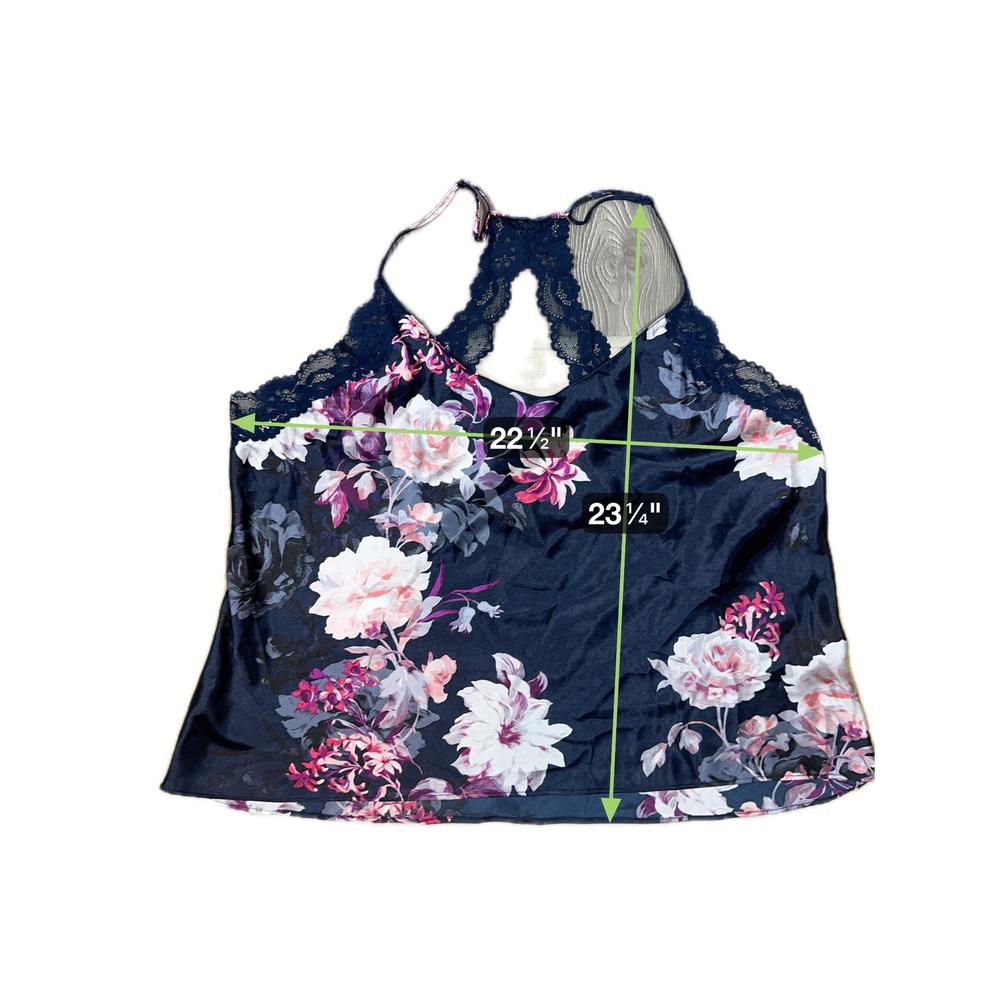 Lilac & London Navy Dark Floral Camisole & Short Satin Pajama Set w/ Lace Detail - Picture 6 of 7